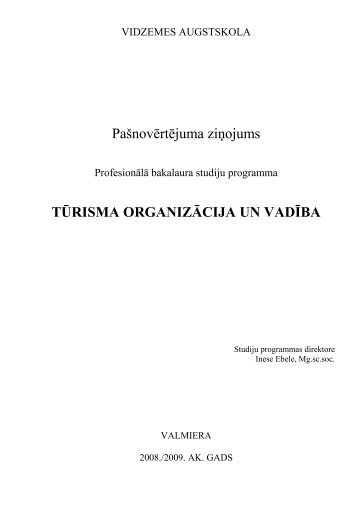 tÅ«risma organizÄcija un vadÄ«ba - Vidzemes Augstskola