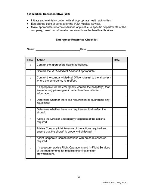 EMERGENCY RESPONSE PLAN