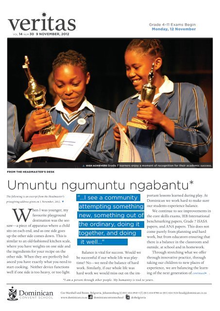 Umuntu ngumuntu ngabantu* - Dominican Convent School