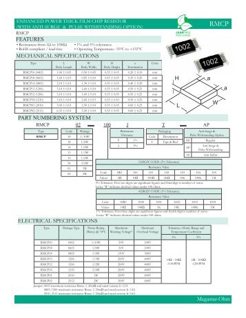 Megastar-Ohm PART NUMBERING SYSTEM FEATURES ...