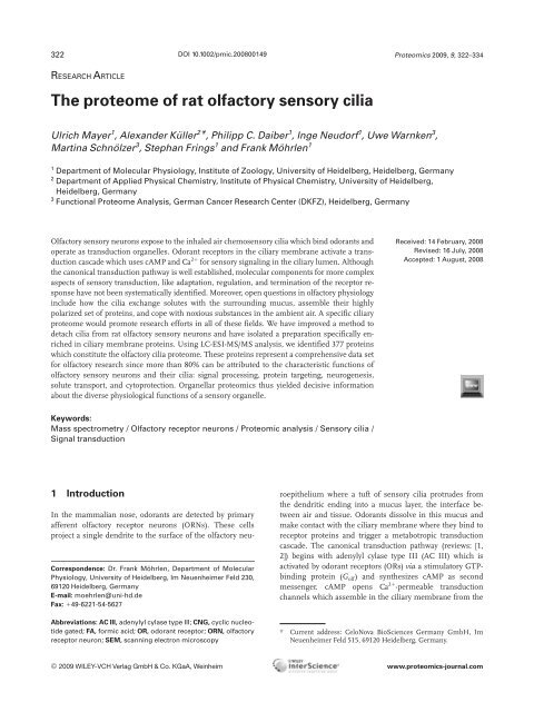 The proteome of rat olfactory sensory cilia