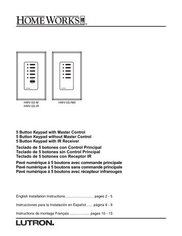 5 Button Keypad with Master Control 5 Button Keypad ... - Lutron