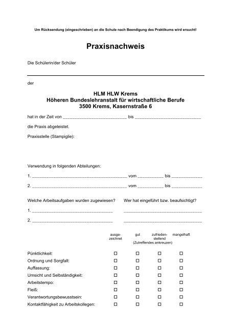 Praxisnachweis - HLM HLW Krems