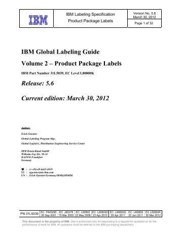 IBM Global Labeling Guide Volume 2 – Product Package Labels ...