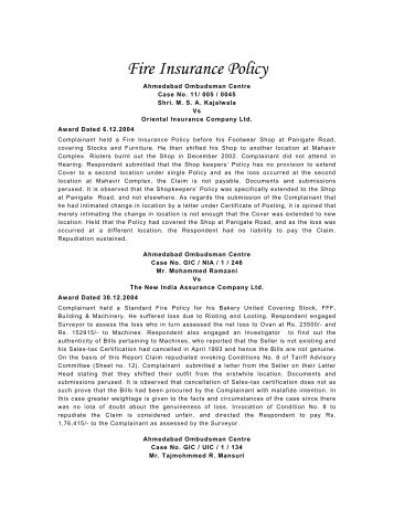 Fire Insurance Policy - Gbic.co.in