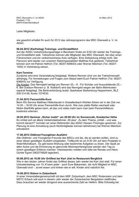 Jahresprogramm zum Download (PDF) - MSC Überwald eV im ADAC