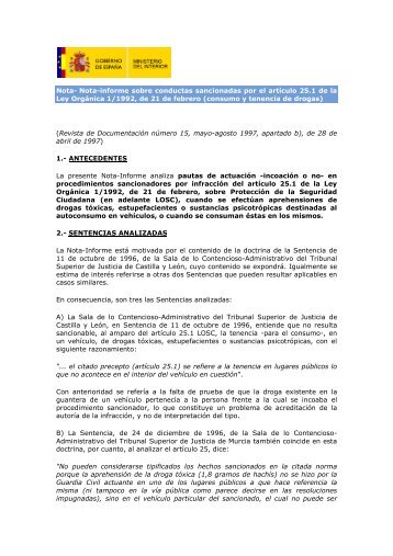 Ministerio I. Nota-informe consumo y tenencia de drogas 1997