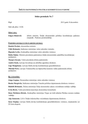 Ārējās ekonomiskās politikas koordinācijas padomes 18.decembra ...