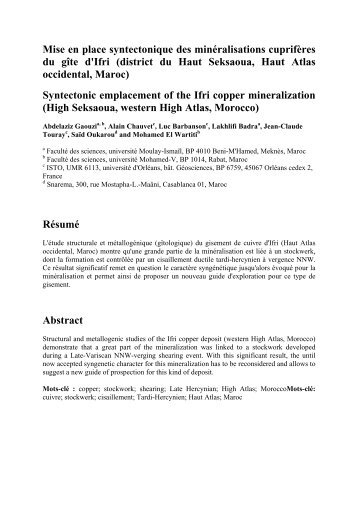 Mise en place syntectonique des minÃ©ralisations ... - HAL - INSU