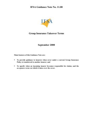 IFSA Guidance Note No. 11.00 Group Insurance Takeover Terms ...