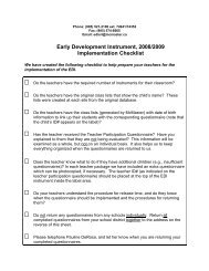 Early Development Instrument, 2008/2009 Implementation Checklist