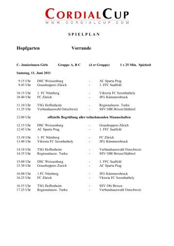 Cordial Cup 2011 - Spielplan U15 Girls Cup