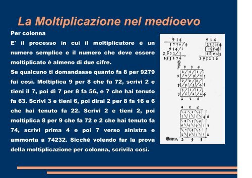 FAR DI CONTO Le operazioni a partire dal medioevo