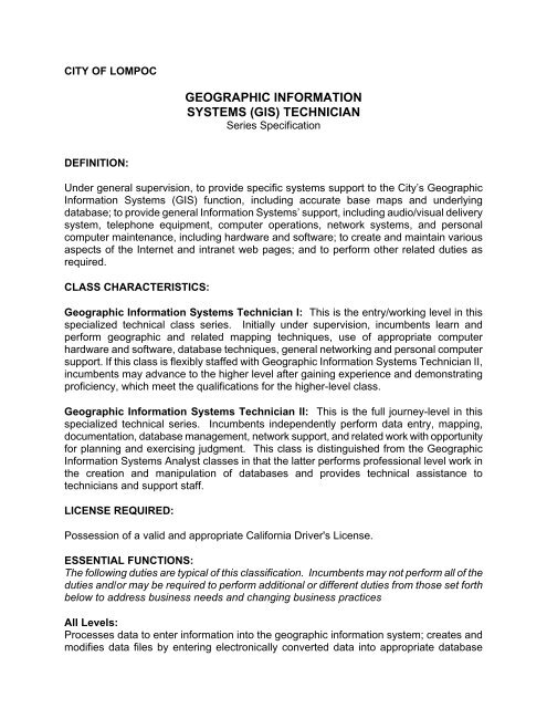 geographic information systems (gis) technician - the City of Lompoc!