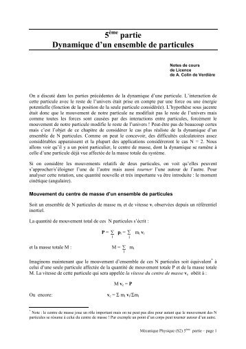 5 partie Dynamique d'un ensemble de particules