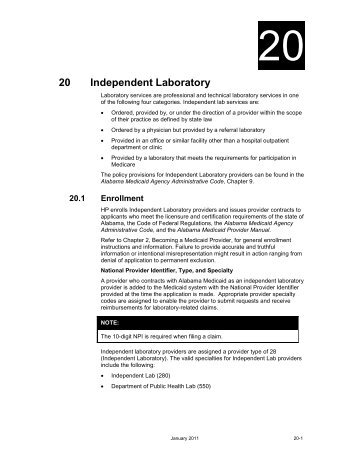 Chapter 20 Independent Laboratory - Alabama Medicaid Agency