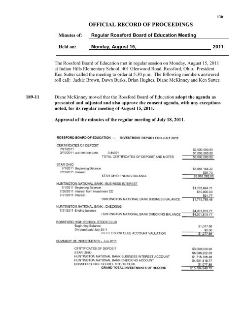 official record of proceedings - Rossford Exempted Village Schools