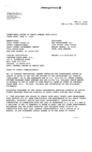 Enia08 159 Letter Of Credit Pasco County Government