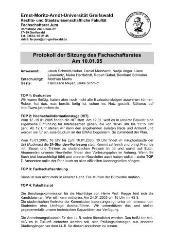 Protokoll der Sitzung des Fachschaftsrates Am 10.01.05