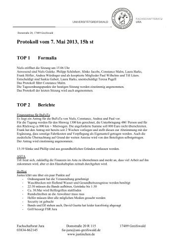 Protokoll vom 07.05.2013 - Fachschaftsrat Jura