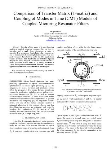 Comparison of Transfer Matrix (T-matrix) and Coupling of ... - Infoteh