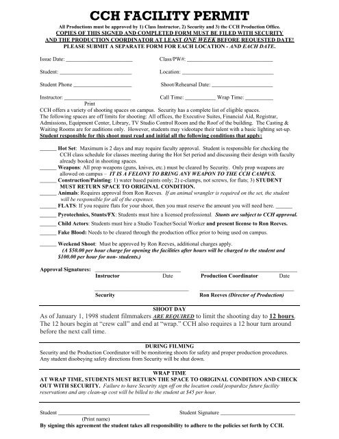 CCH Facility Permit Form - Columbia College Hollywood