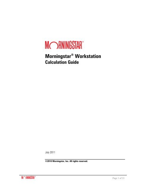 Workstation Calculation Guide - Morningstar