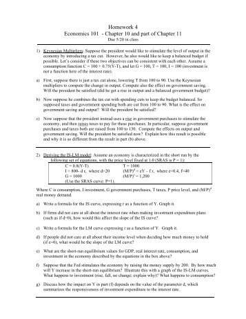 Homework 4 Economics 101 - Chapter 10 and part of Chapter 11