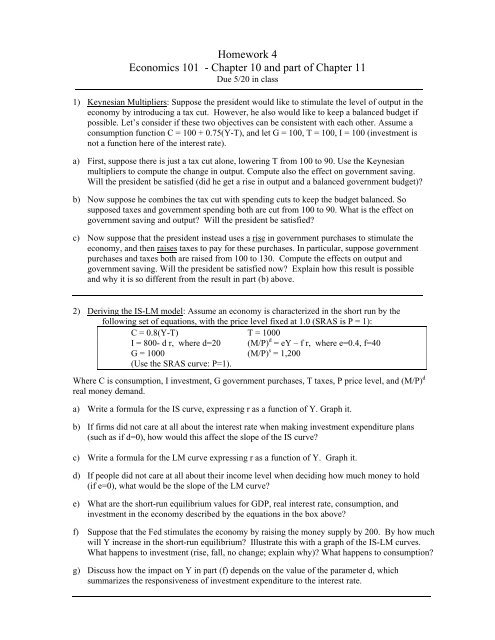 Homework 4 Economics 101 - Chapter 10 and part of Chapter 11