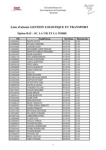 Liste d'attente GESTION LOGISTIQUE ET ... - EST - Berrechid