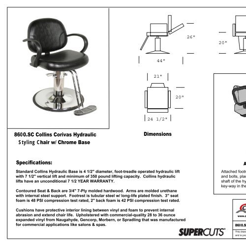 Dimensions 8600 Sc Collins Corivas Hydraulic Styling Chair W