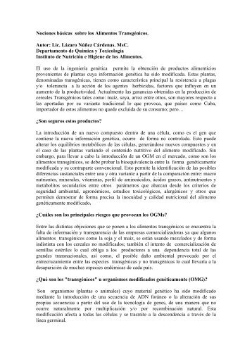 Nociones bÃ¡sicas sobre los Alimentos TransgÃ©nicos. Autor: Lic ...