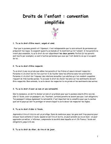Droits de l'enfant : convention simplifiÃ©e - acelf