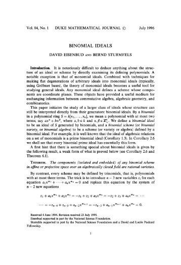 BINOMIAL IDEALS - MSRI