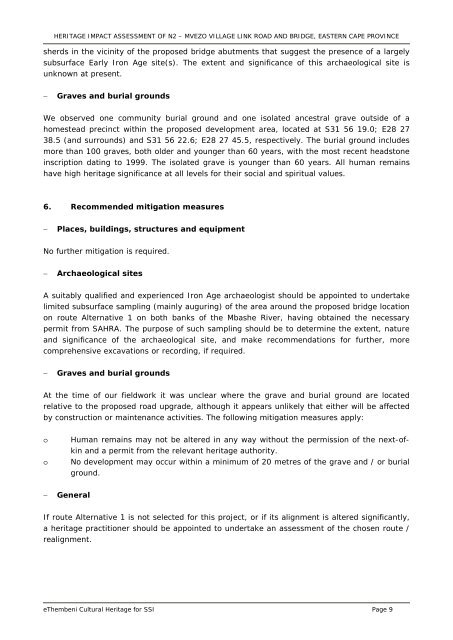 HERITAGE IMPACT ASSESSMENT OF - SAHRA