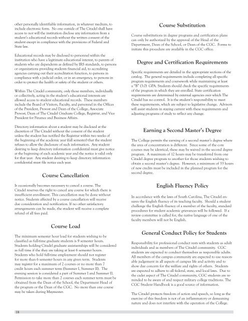 2010-2011 Catalog: PDF Format - The Citadel