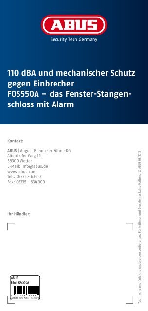 FOS550A Fenster-Stangenschloss mit Alarm NEU - Abus