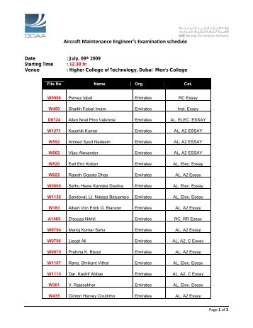 Aircraft Maintenance Engineer's Examination schedule