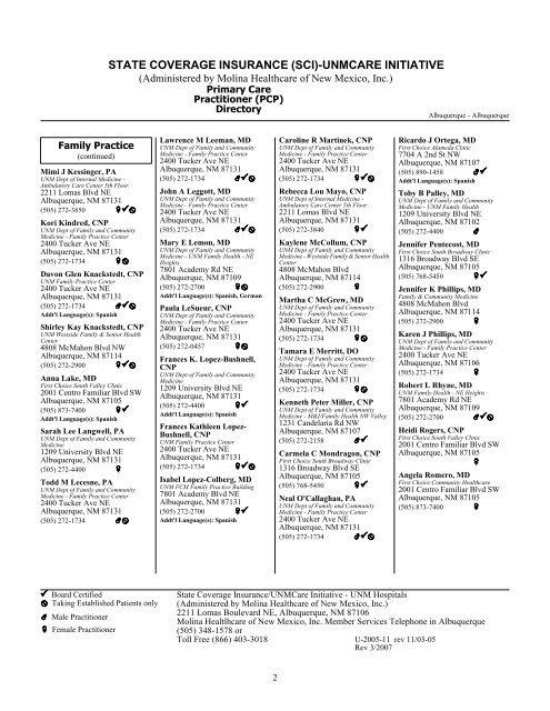 PROVIDER DIRECTORY - UNM Hospitals