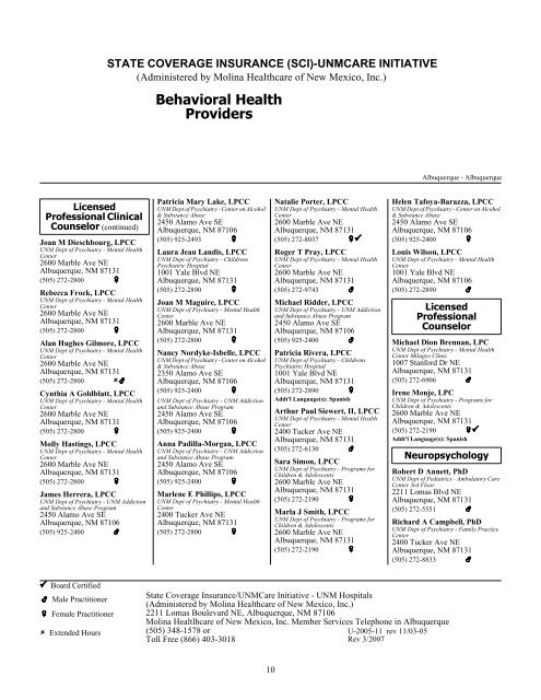 PROVIDER DIRECTORY - UNM Hospitals