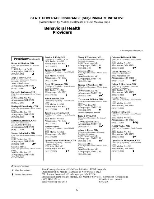 PROVIDER DIRECTORY - UNM Hospitals