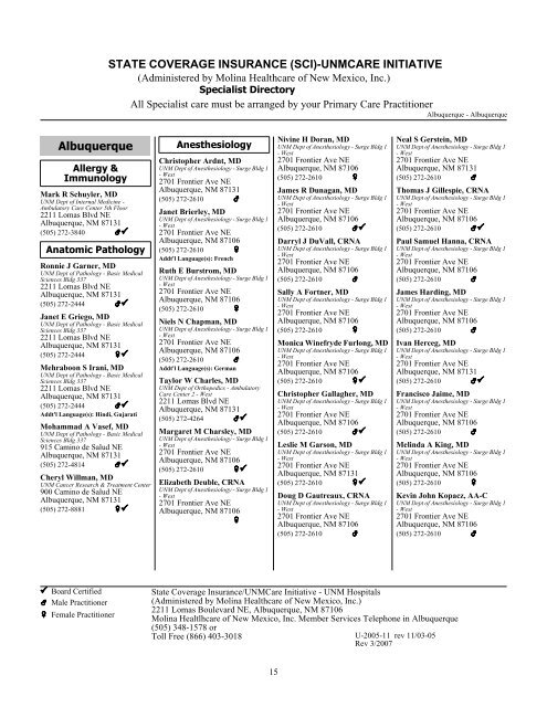 PROVIDER DIRECTORY - UNM Hospitals