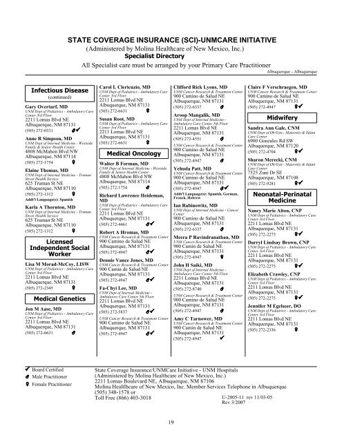 PROVIDER DIRECTORY - UNM Hospitals