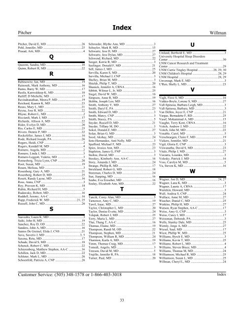 PROVIDER DIRECTORY - UNM Hospitals