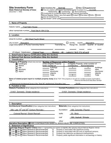 Site Inventory Form State Inventory No - Musser Public Library