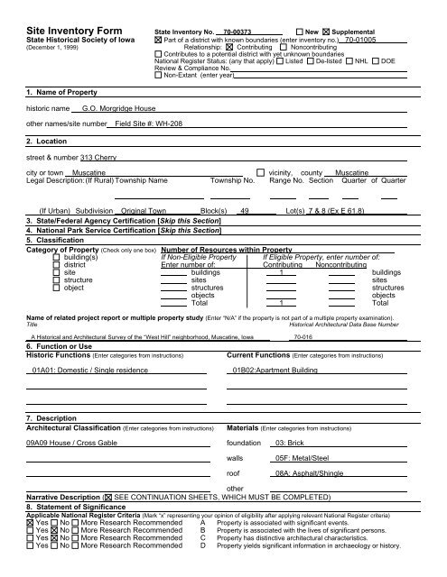 Iowa Site Inventory Form - Musser Public Library