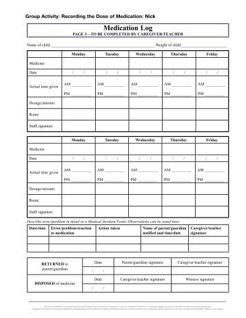 Recording the Dose of Medication - Healthy Child Care America