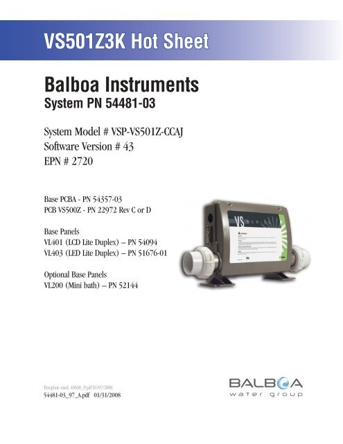 54481-03, VSP-VS501Z-CCAJ - Balboa Direct