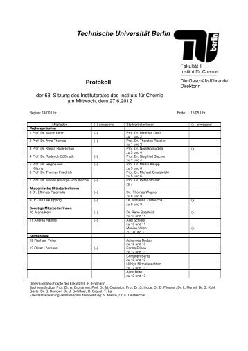 Protokoll der 68.Sitzung am 27.06.2012 - Institut fÃ¼r Chemie - TU ...