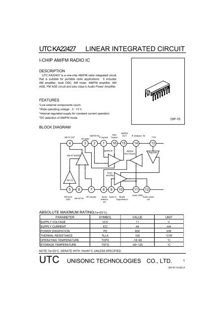 UTC KA22427 LINEAR INTEGRATED CIRCUIT